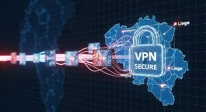 Een conceptuele afbeelding van een beveiligde internetverbinding voor IPTV streaming in België, met een VPN